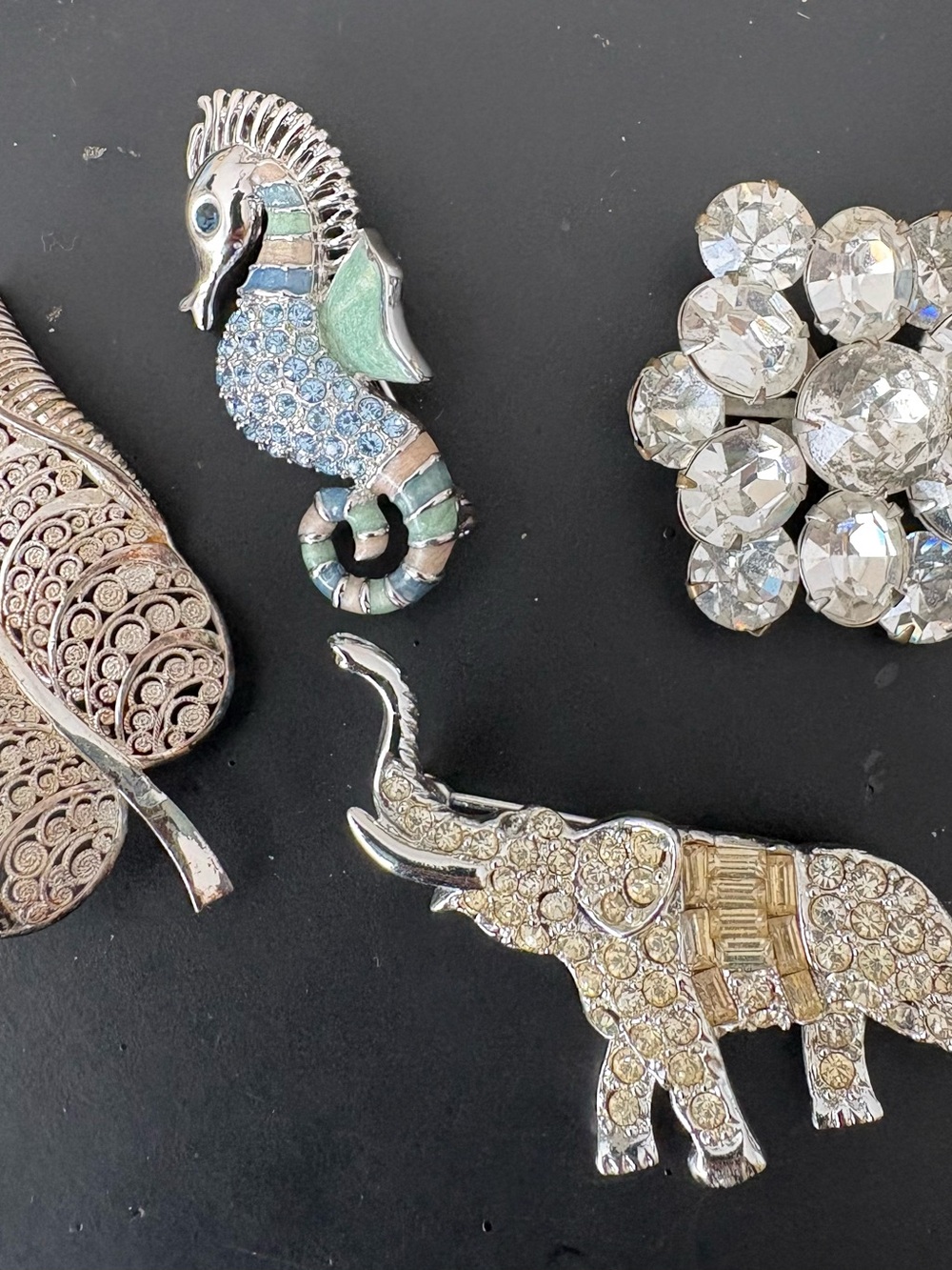 Lot of 4 Unsigned Silver Tone Brooches Pins